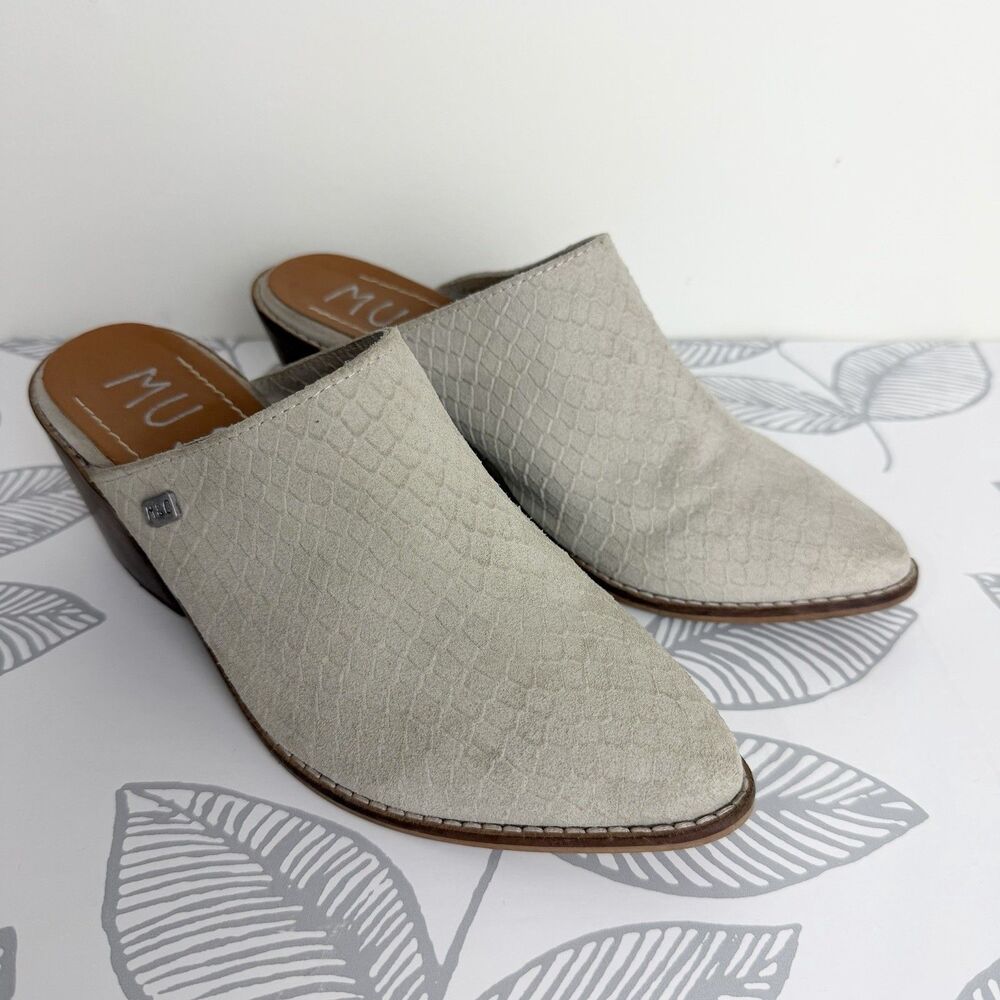 Musse And Cloud Helen Mules Booties Ivory Light Gray Leather Block Heel Women 7 - Picture 2 of 11